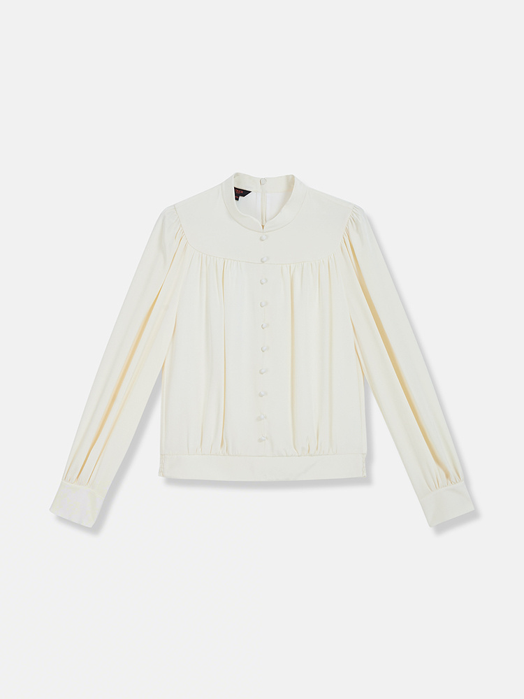 【1996系列】YINER音儿2025冬季新款法式褶艺真丝弹力重绉衬衫