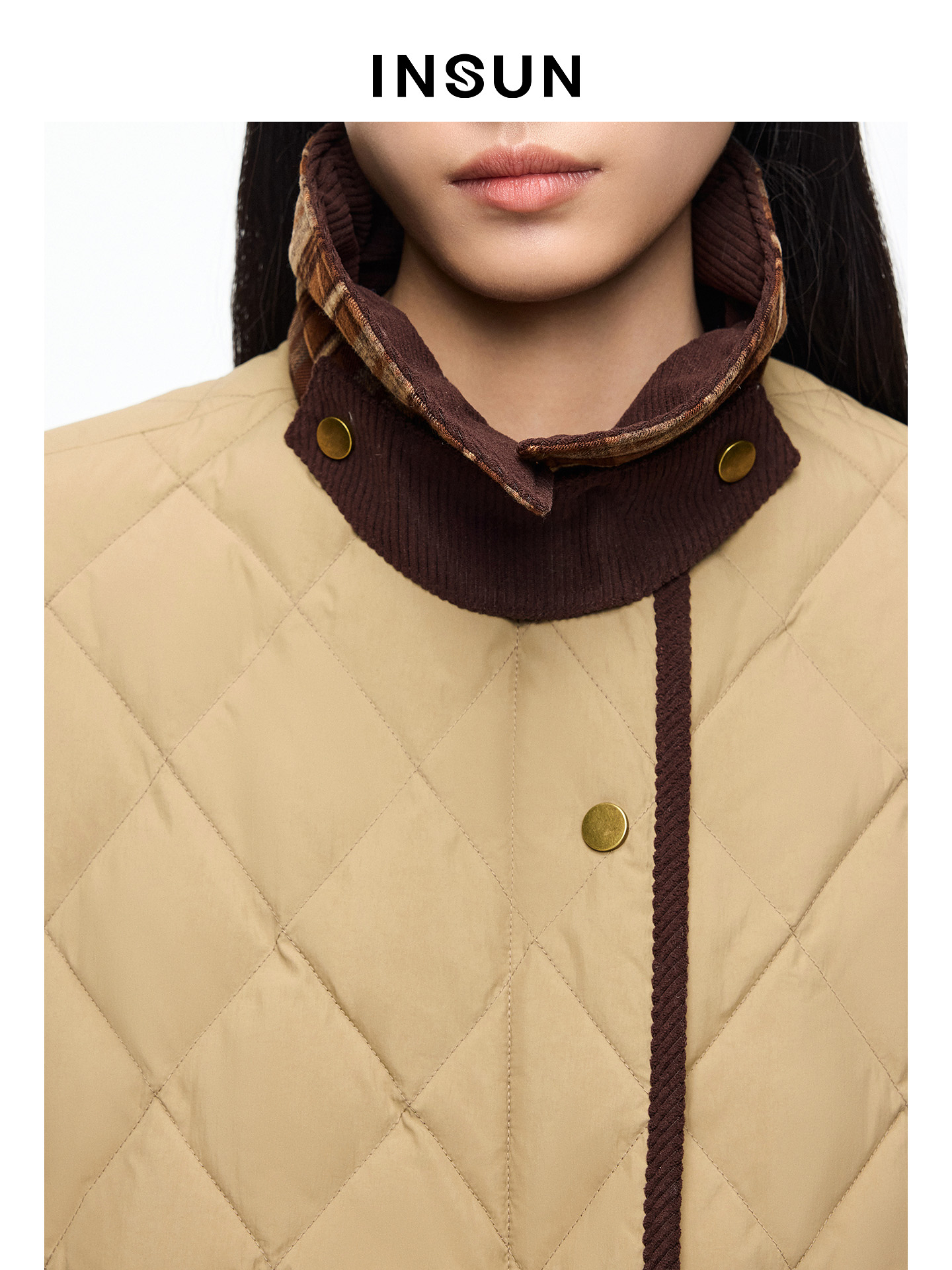 INSUN恩裳专选2026春季巴恩风菱形格宽松轻薄羽绒服9C66108520