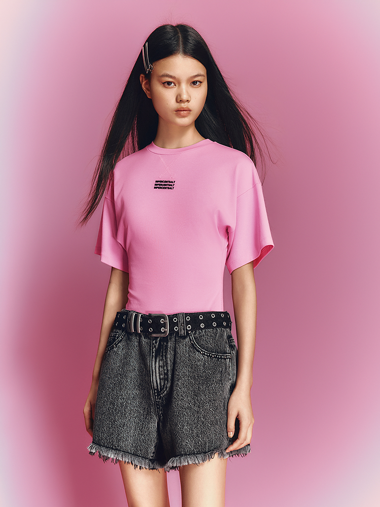 SALT.P可颜 2026夏季新款玫瑰粉收腰T恤AC36260140