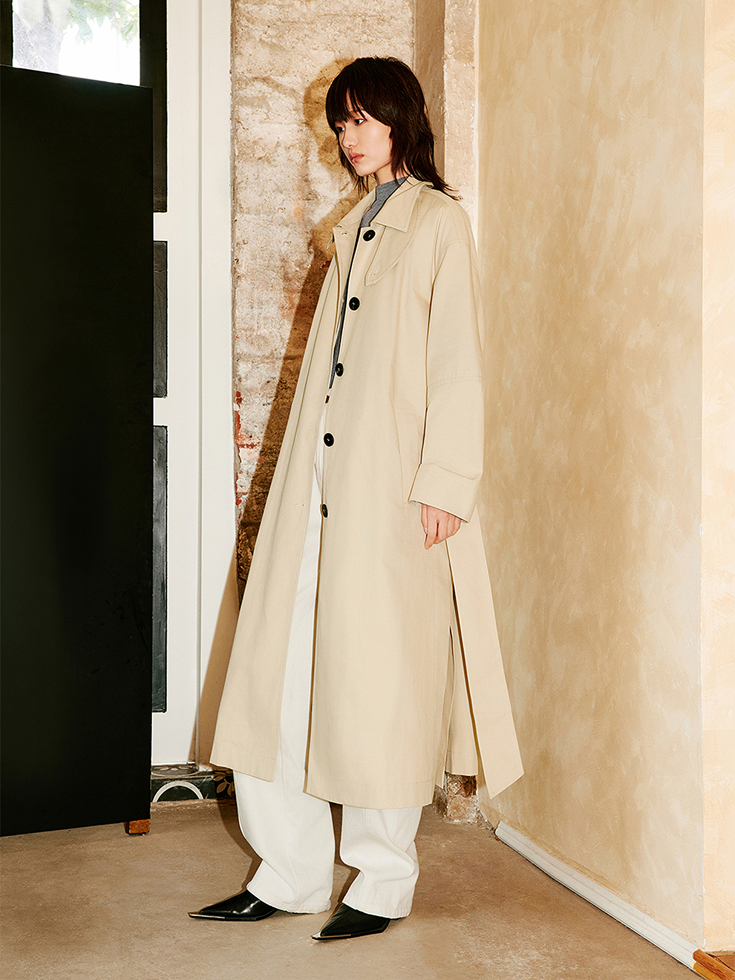 COVERINS2026冬季新款高开叉长款风衣棉服可拆卸内胆CC36508200