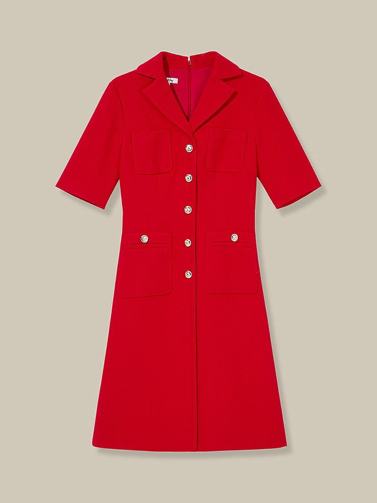 Song of Song歌中歌2026春季中国红100%绵羊毛连衣裙5C66105170