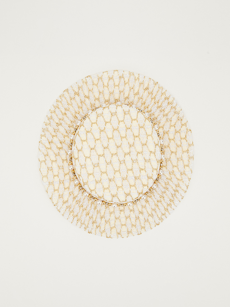 SongofSong歌中歌2024夏季金白编织宽檐礼帽帽子5C34293010