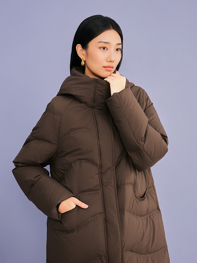 YINER音儿专选2026冬季新款法式复古连帽百搭白鹅绒中长款羽绒服8C66508186