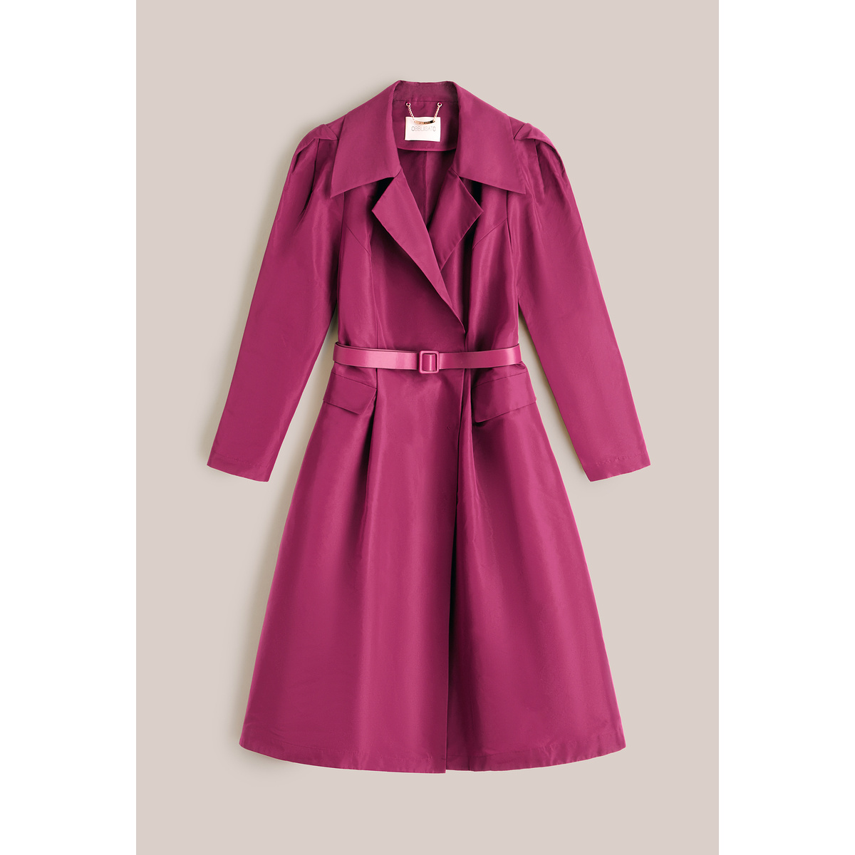 OBBLIGATO奥丽嘉朵2025春季金标樱桃红西装翻领收腰A摆廓形风衣1C35107040
