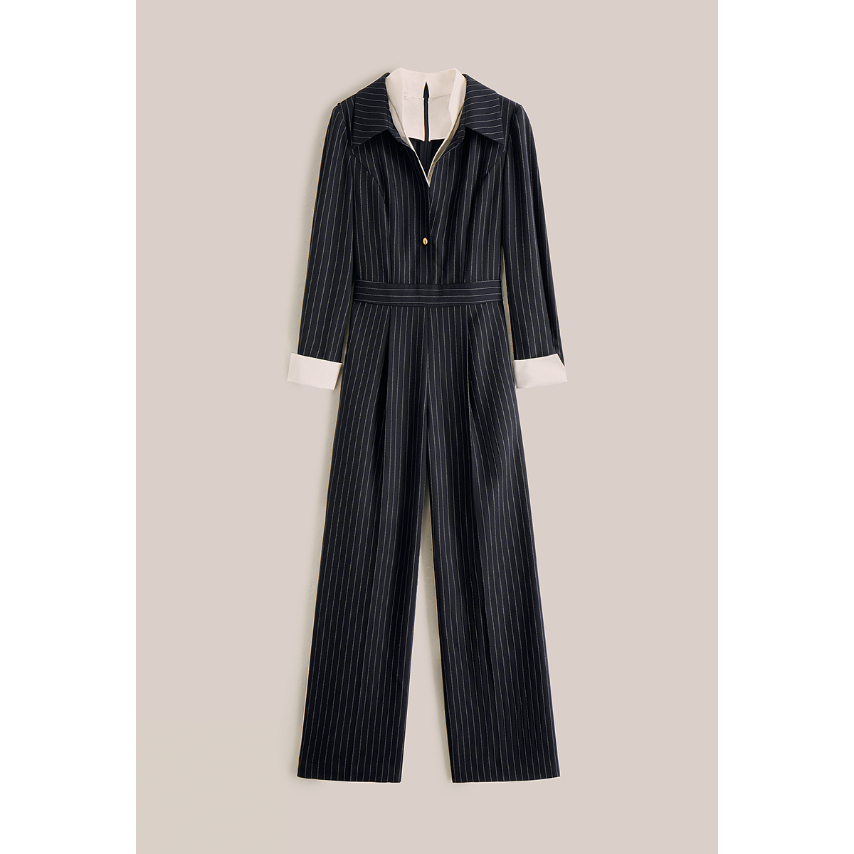 OBBLIGATO奥丽嘉朵2025秋季新品藏蓝条纹撞色高级商务连体裤1C35302030
