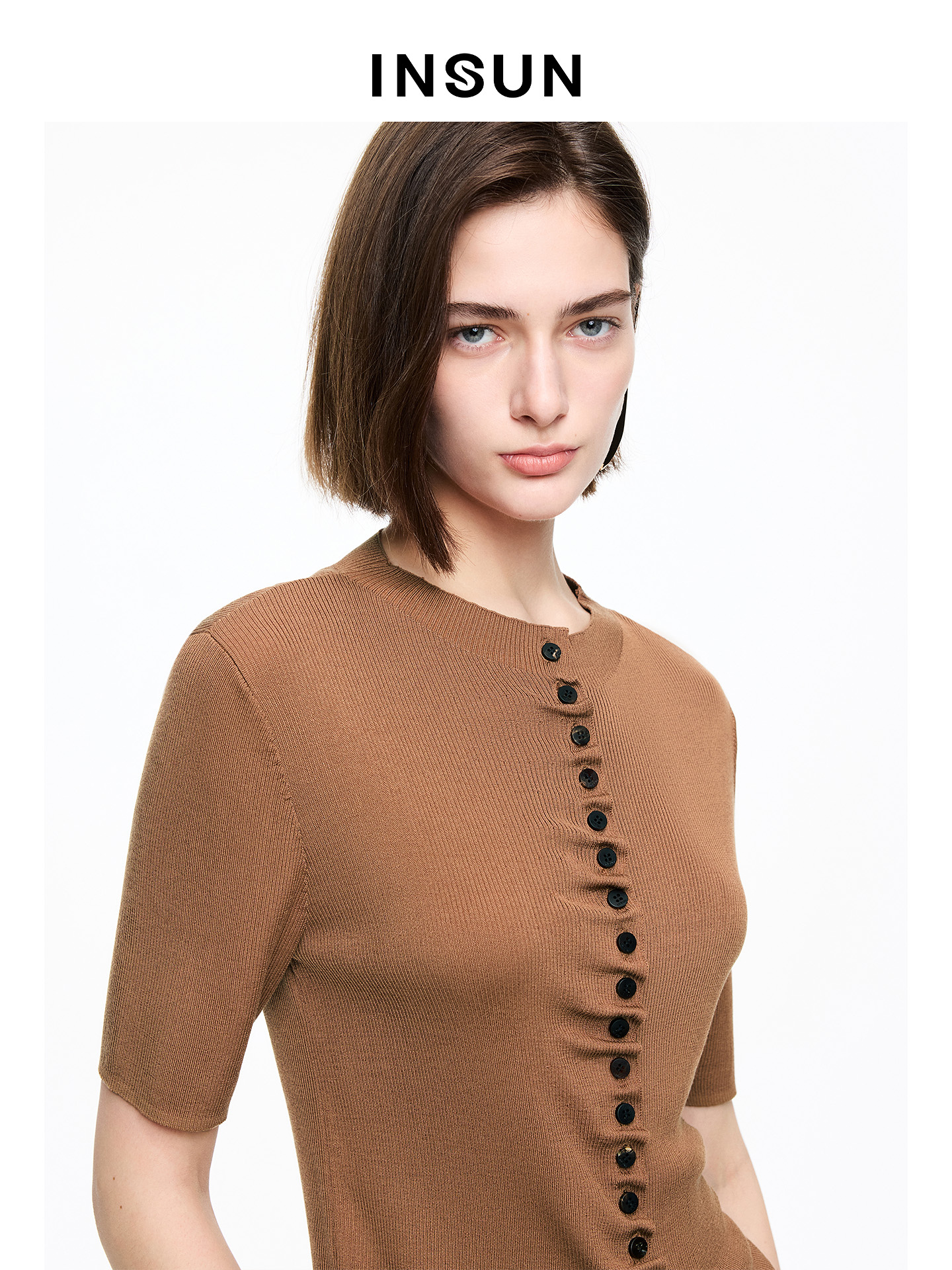 INSUN恩裳专选2026夏季亨利领显瘦肌理感莱赛尔毛针织衫9C66206090