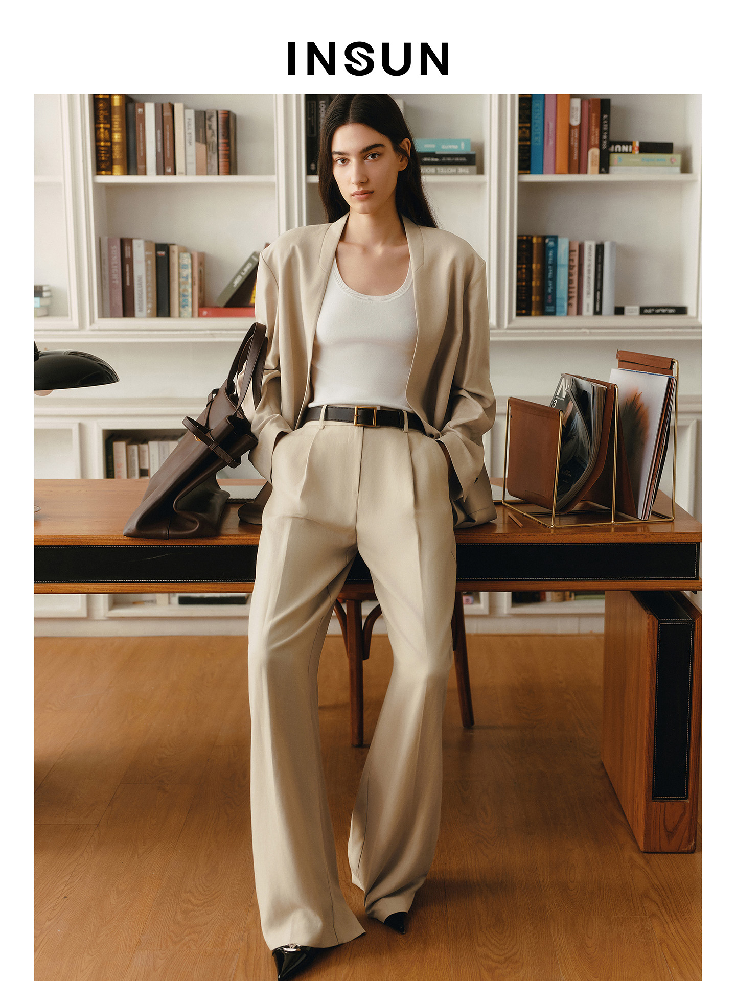 INSUN恩裳2026夏季斜纹肌理感时尚百搭莱赛尔西裤9C36220290