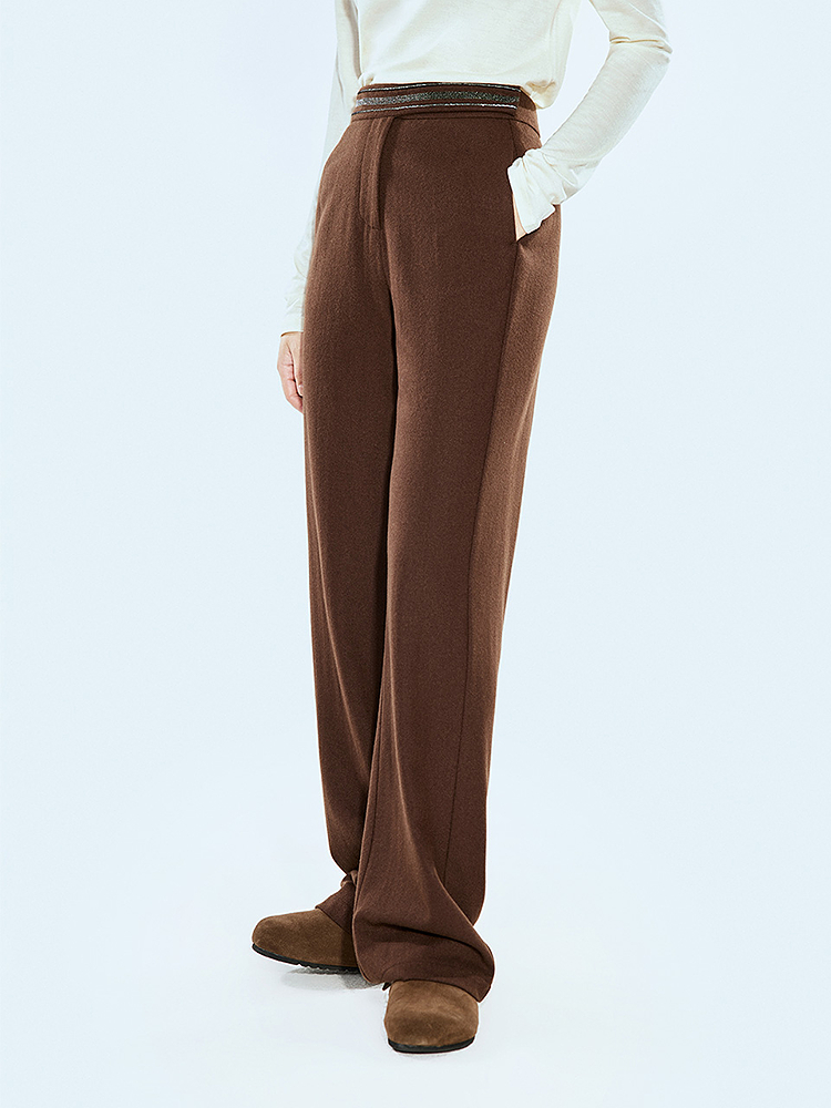 COVERINS2024年冬季羊毛混纺高腰显瘦直筒休闲裤CC64520010