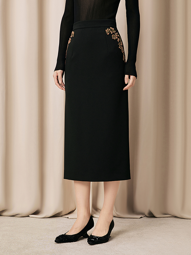 【梅绽枝头】Song of Song歌中歌2026春季新款韩国四面弹钉珠半裙5C36150170