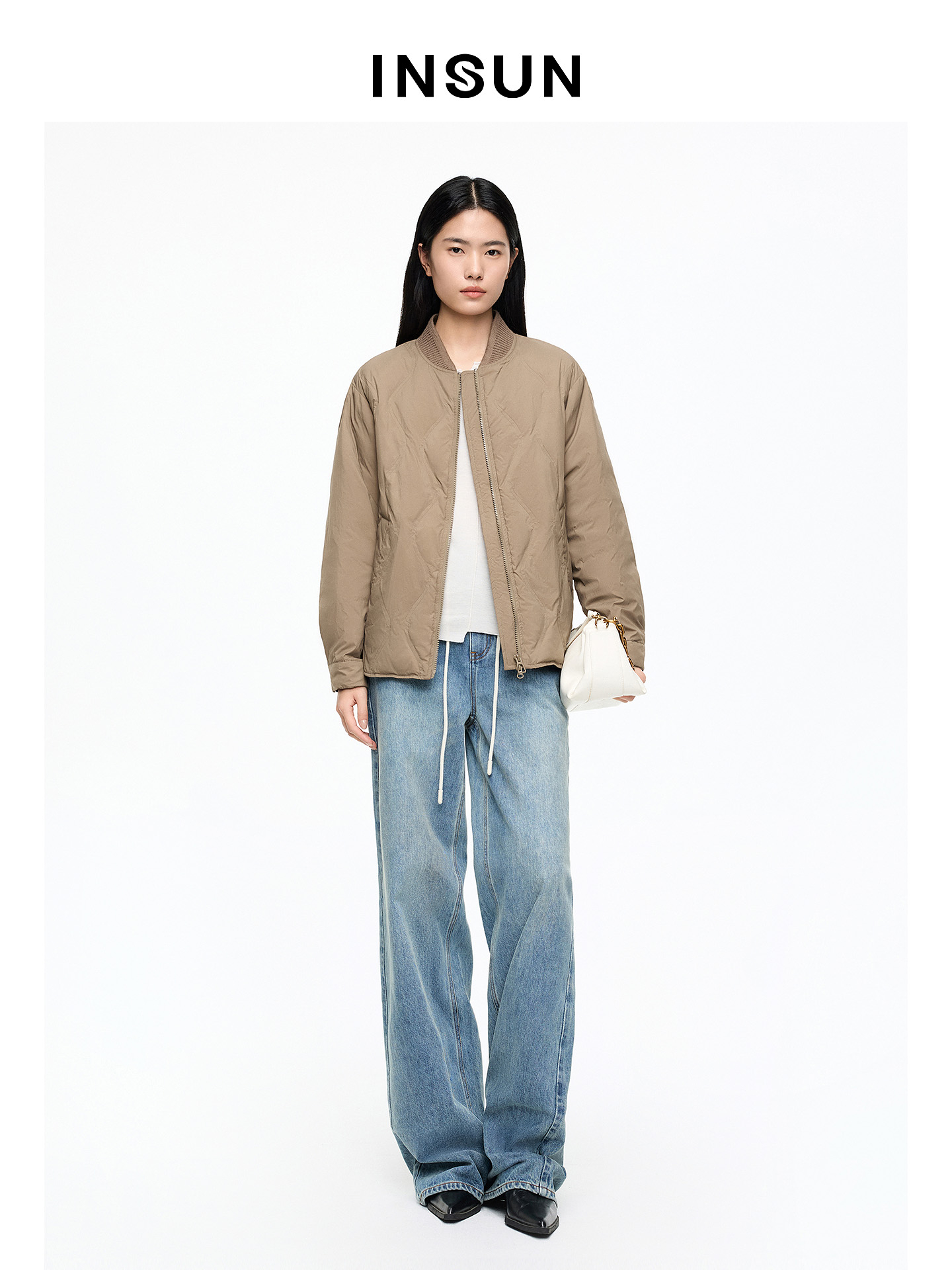 INSUN恩裳专选2026春季棒球领通勤风轻薄羽绒棉衣9C66108560