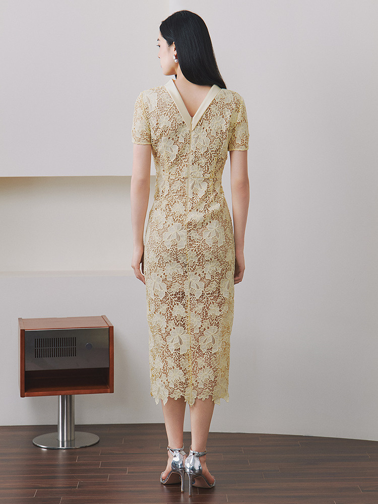 OBBLIGATO奥丽嘉朵2026夏季新款立体水溶蕾丝收腰显瘦场合连衣裙1C66205380