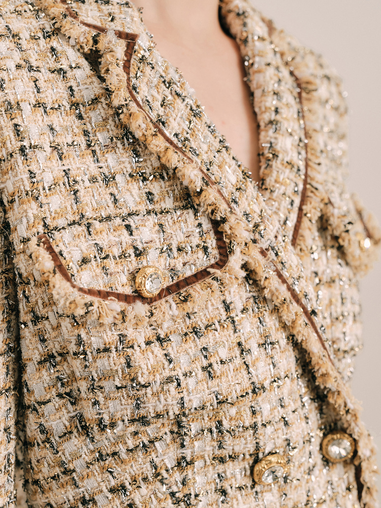 OBBLIGATO奥丽嘉朵2024春季金标香槟金色花纱箱型短外套1C34110010