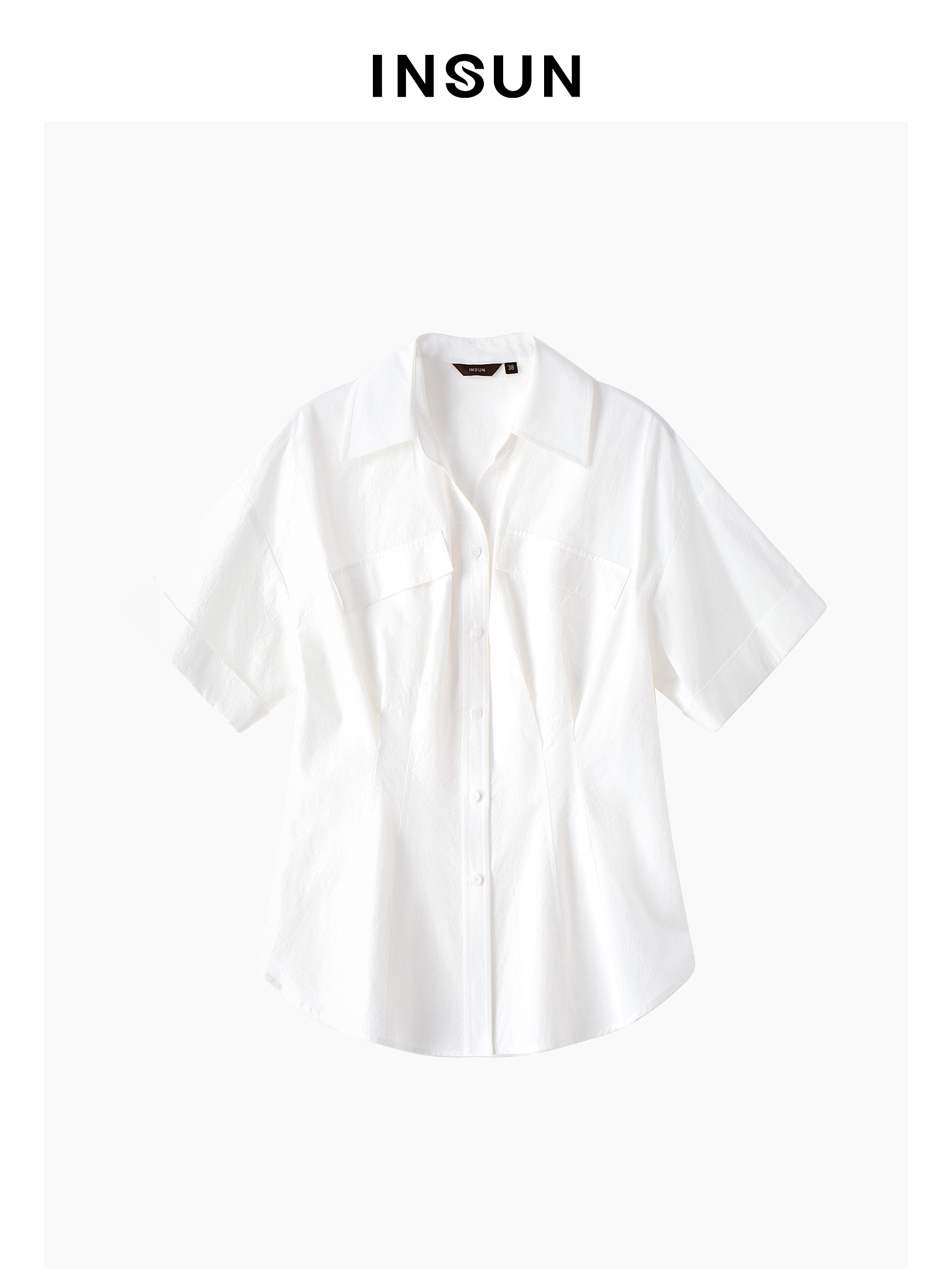 INSUN恩裳专选2026夏季V领百搭收腰100%棉衬衫9C66230010