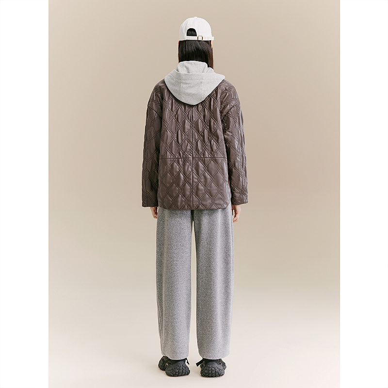XII BASKET十二篮专选25冬新款桑蚕丝填充外套通勤百搭设计感羊皮棉服7C65509200