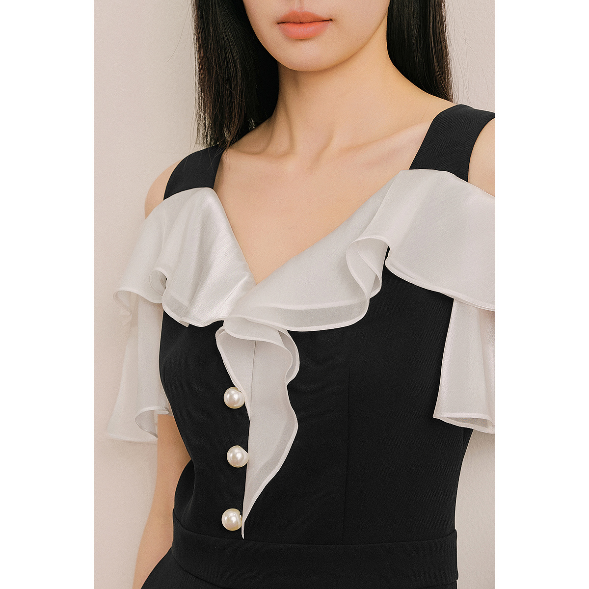 OBBLIGATO奥丽嘉朵2025夏季新品吊带荷叶边撞色拼接连体服1C65202020