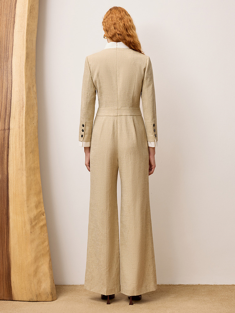 OBBLIGATO奥丽嘉朵专供2025秋季新品醋酸混纺亚麻感西装连体服1C65302650