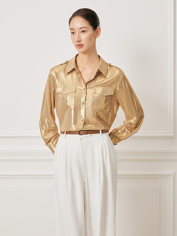 【压印工艺】Song of Song歌中歌2026春季新款金色工装老钱风衬衫5C36130080