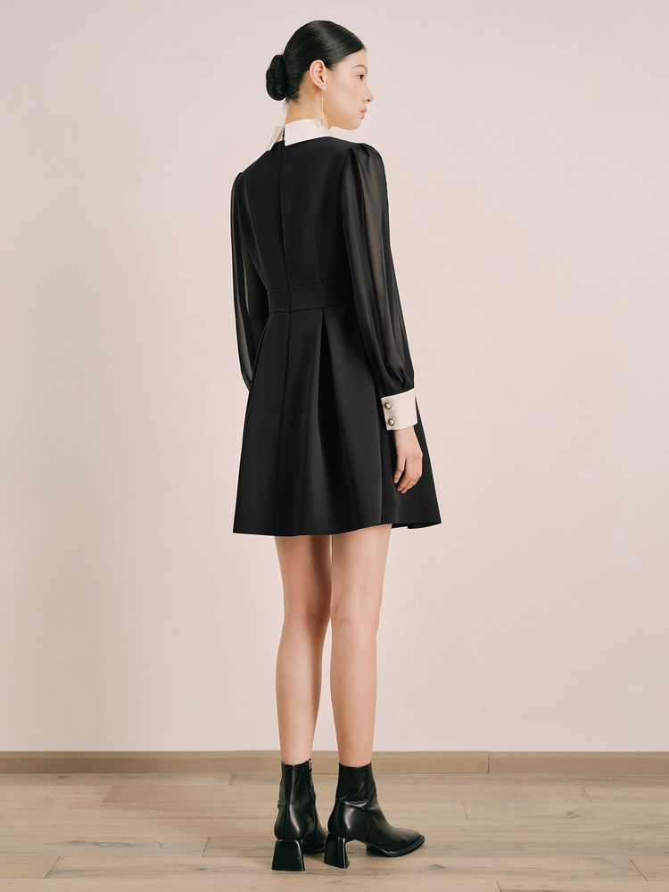 OBBLIGATO奥丽嘉朵2024春季黑色珠钻点缀时尚百搭连衣裙1C64105250