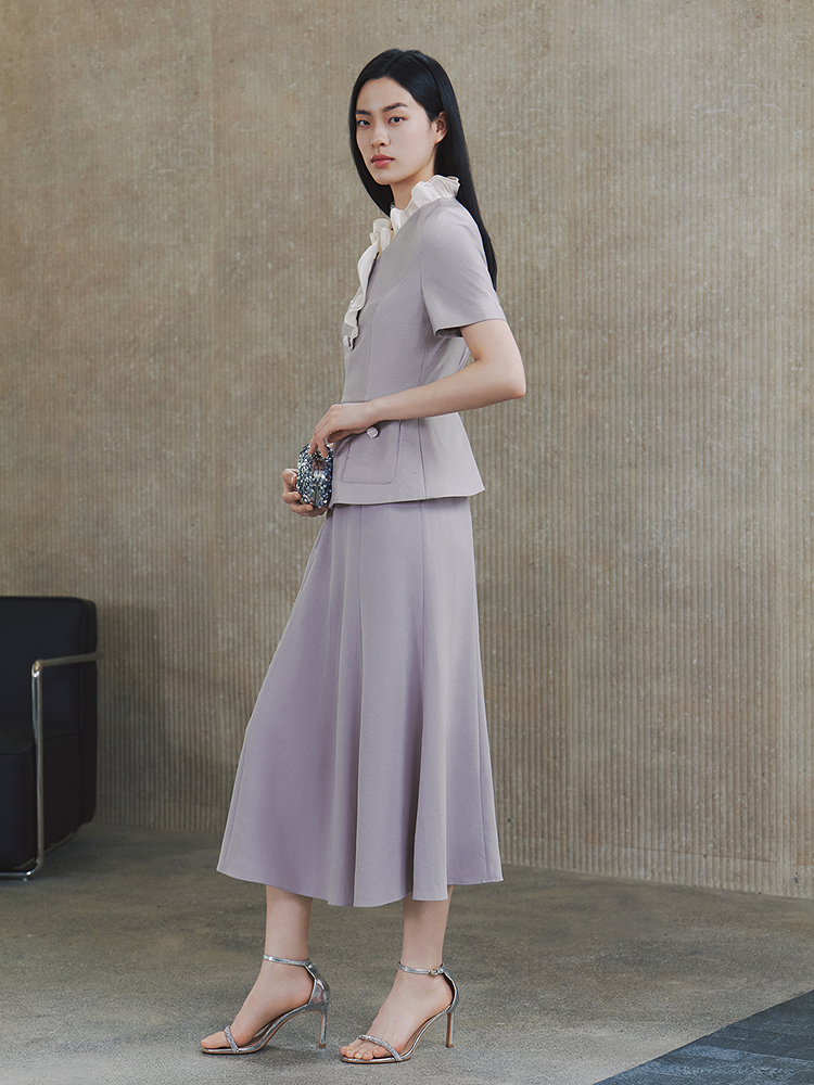 OBBLIGATO奥丽嘉朵2026夏季新款木耳边收腰短袖多场合连衣裙1C66205420