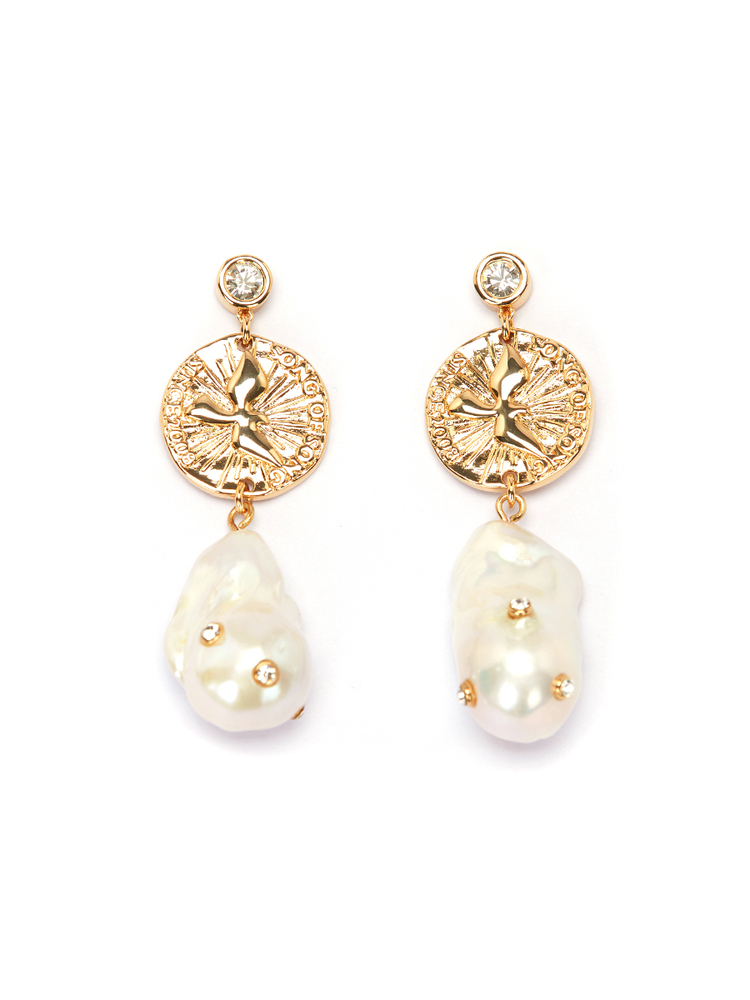 SongofSong歌中歌24春浅金色白鸽图案贝珠耳环5C34194010