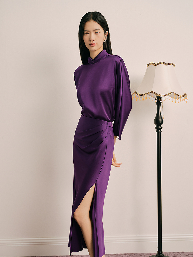 OBBLIGATO奥丽嘉朵2025春季金标夜光紫雅致新中式立领单上衣1C35170200