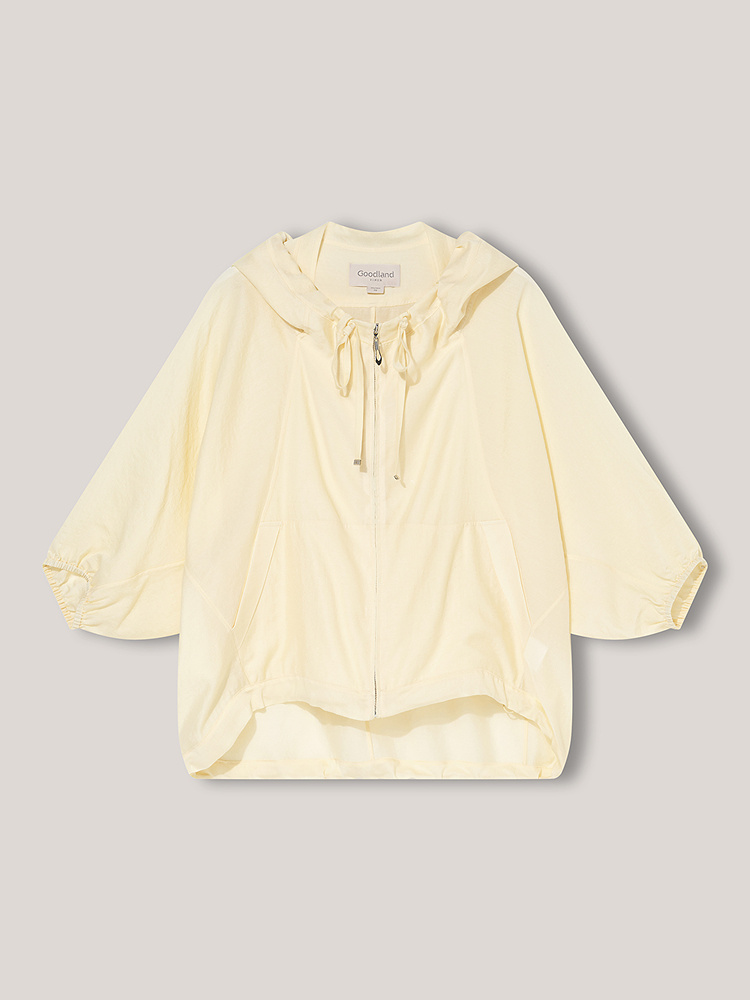 Goodland美地女装2025夏季浅黄色宽松防晒醋酸连帽短外套薄款LC35210030