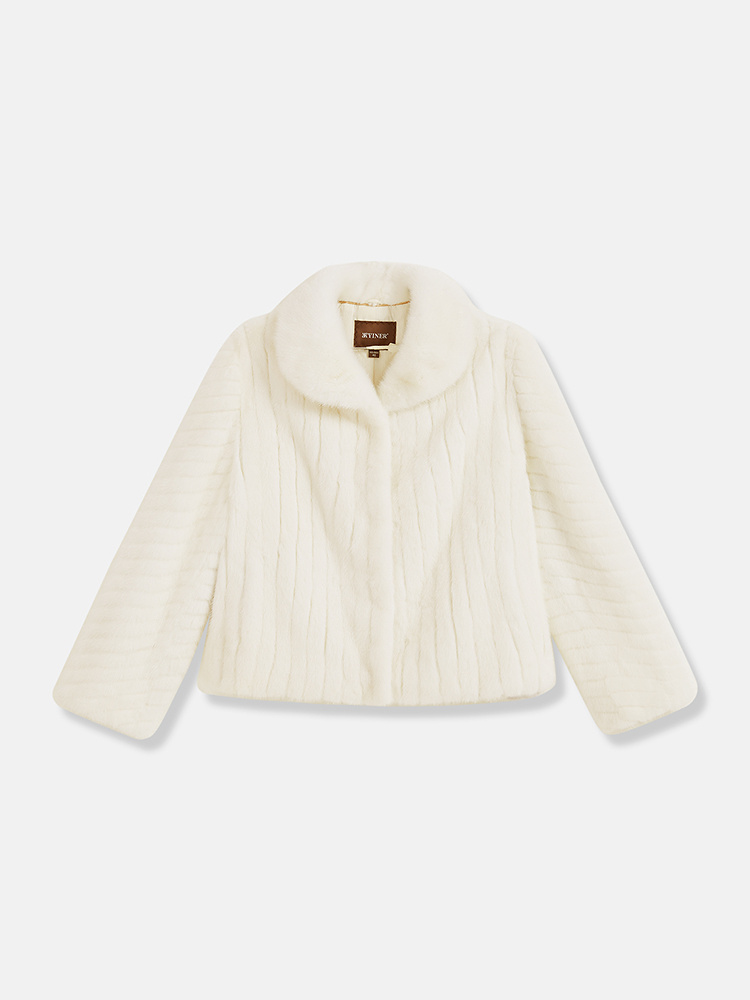 YINER音儿专选2025秋季新款法式优雅整貂毛皮扇形领短款皮草外套8C65309166