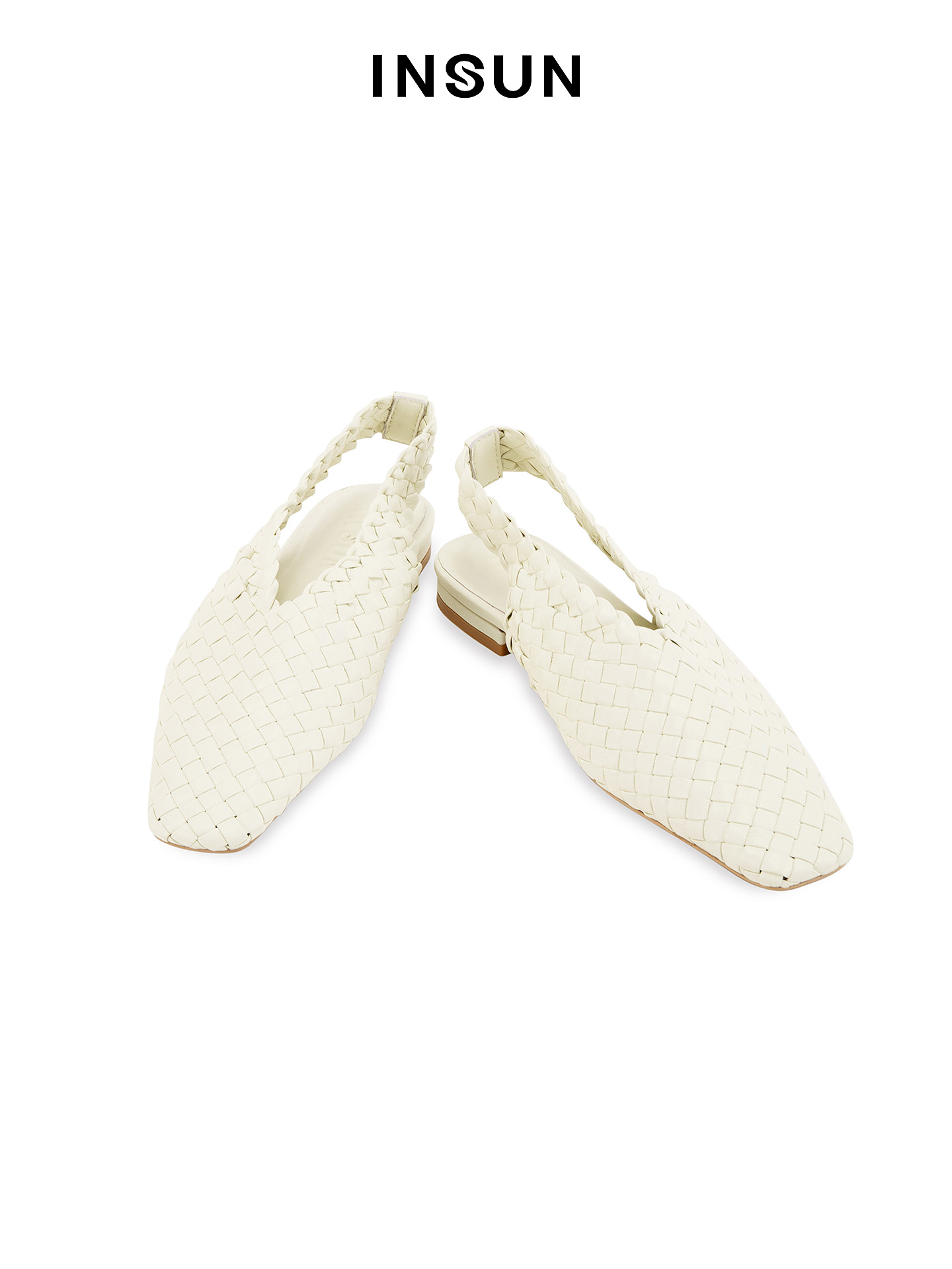 INSUN恩裳2026春复古风羊皮革方头平底鞋9C36192030