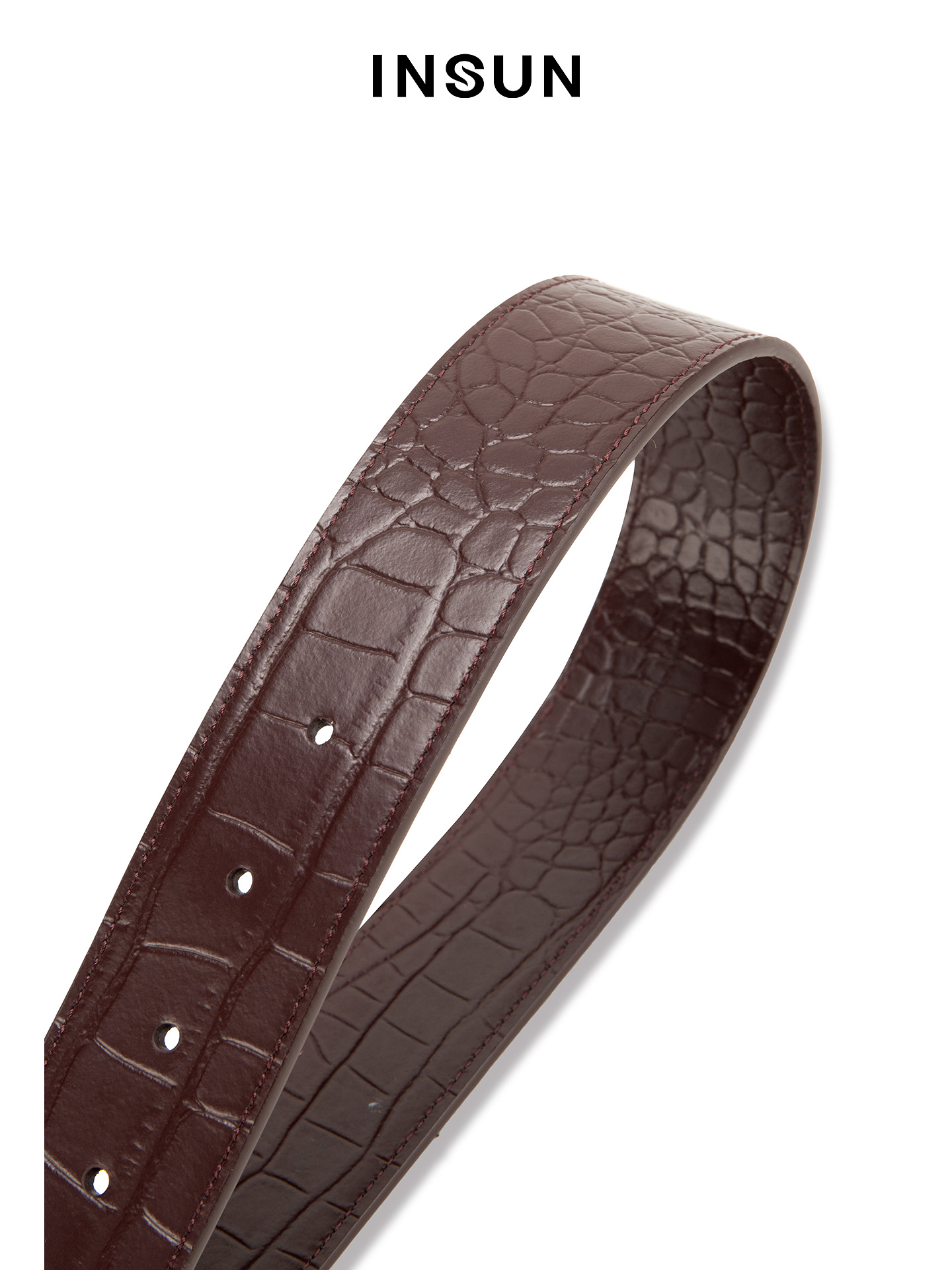 INSUN恩裳2026春摩登压花皮革金属扣头皮带9C36195010