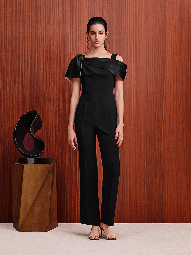 OBBLIGATO奥丽嘉朵2026夏季新款三醋酸拼接蝴蝶结高腰显瘦连体裤1C36202040