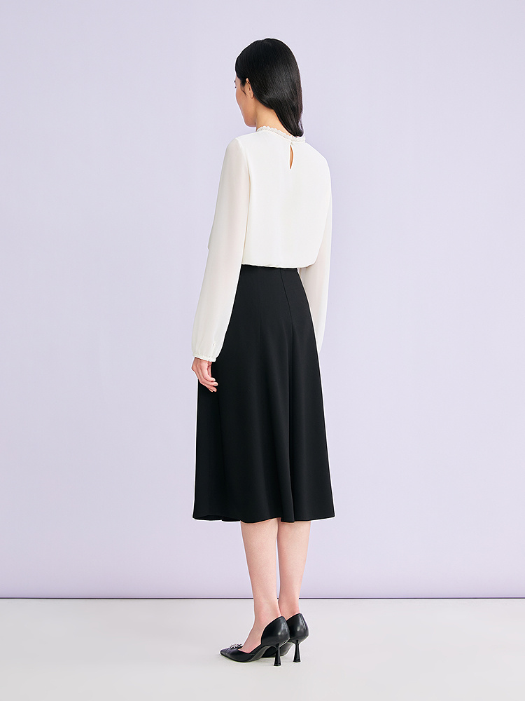 YINER音儿专选2026春季新款时尚通勤OL优雅拼接花边立领衬衫上衣8C66170016