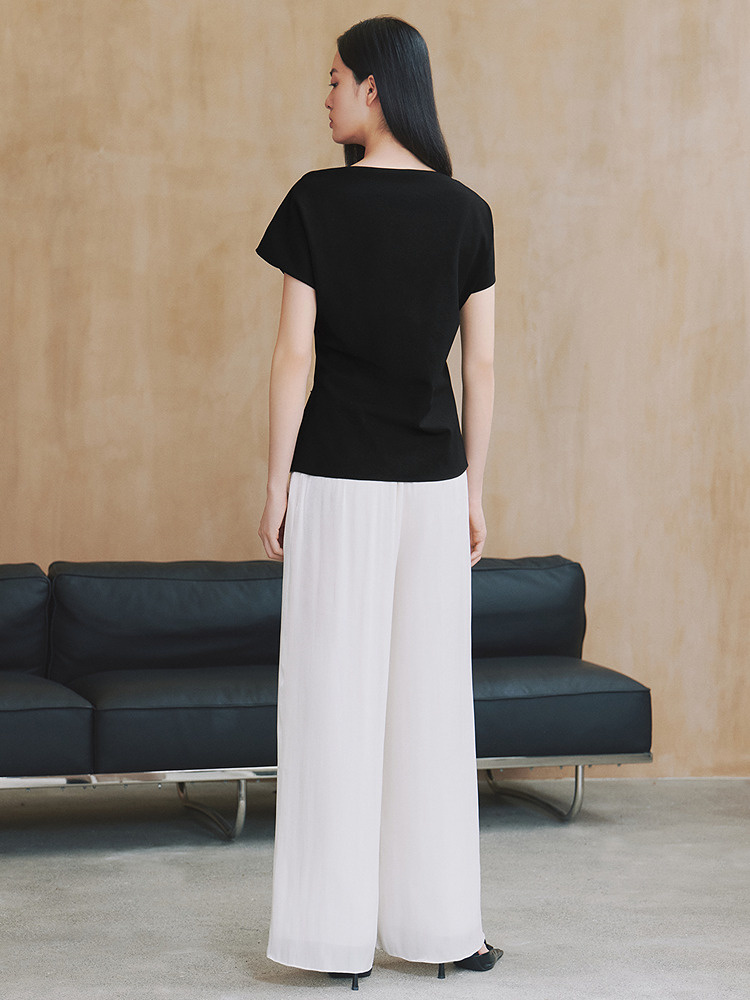 OBBLIGATO奥丽嘉朵2026夏季新款一字领不对称短袖上衣1C36270140