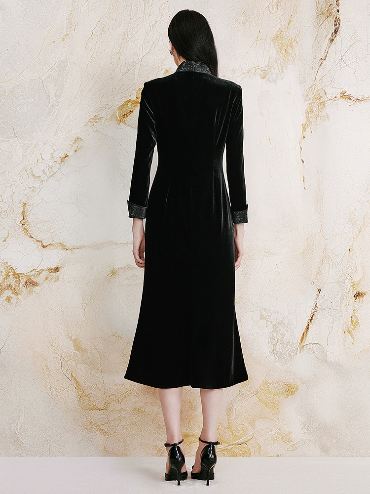 OBBLIGATO奥丽嘉朵2026秋冬季新款黑丝绒质感闪钻礼服连衣裙1A36505615