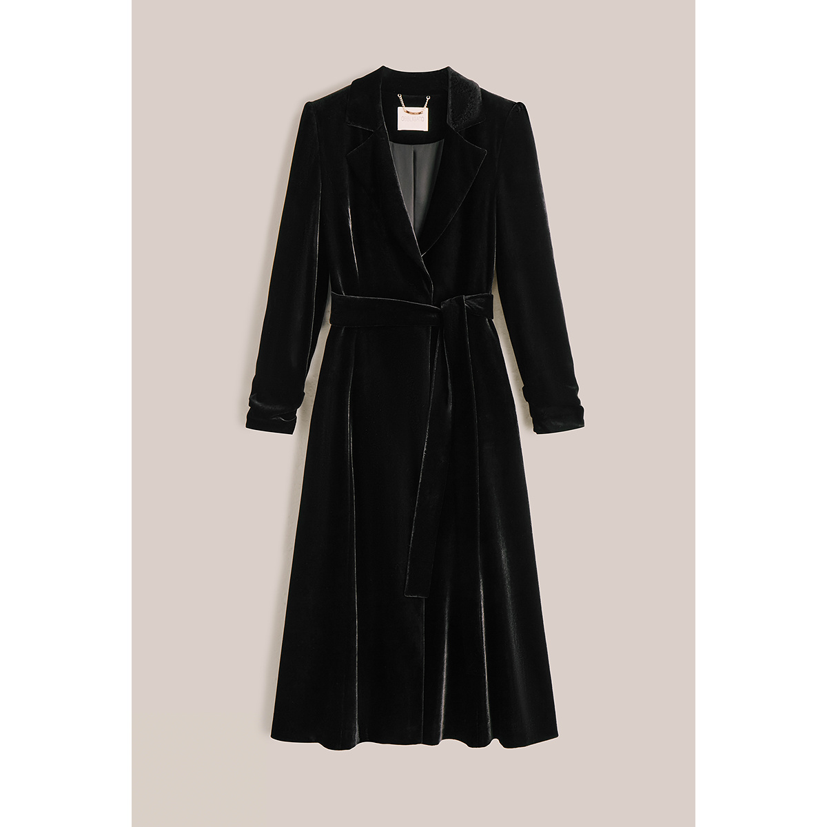 OBBLIGATO奥丽嘉朵2025秋季新品翻领真丝丝绒本布腰带廓形风衣1C35307030