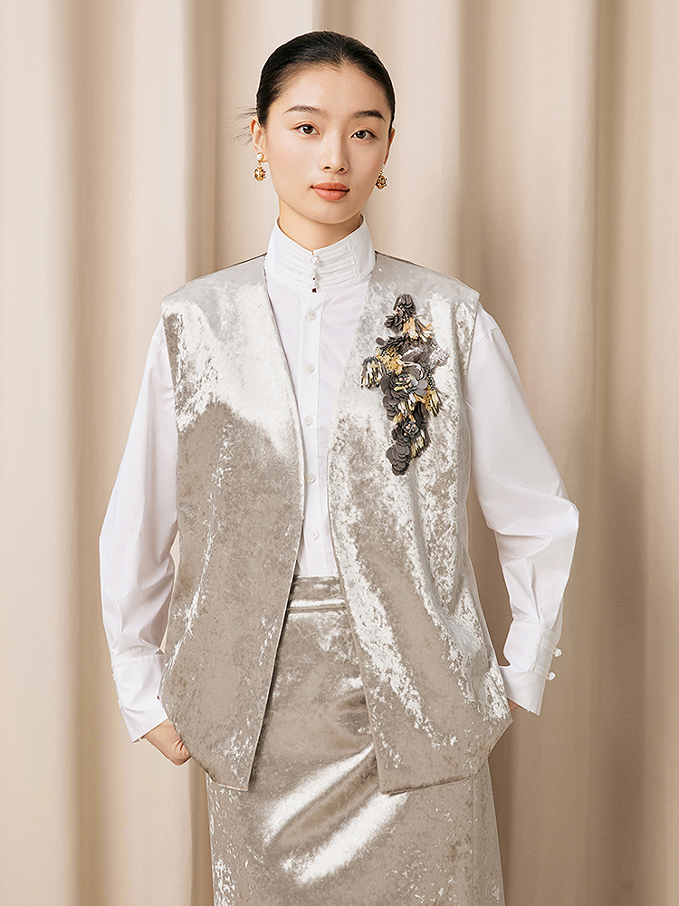 【钻石绒】Song of Song歌中歌2026春季新款高奢场合银灰马甲5C36101040