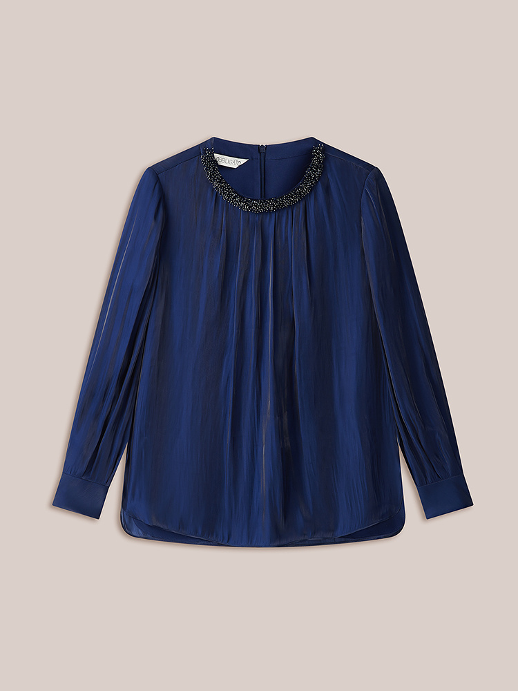 OBBLIGATO奥丽嘉朵2026秋季新款桑蚕丝内衬流光纱手工钉珠衬衫1C36330150