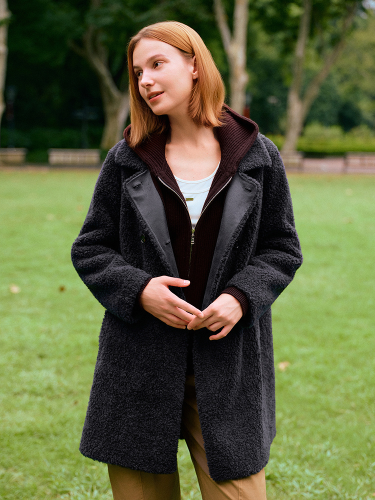 XII BASKET十二篮专选25冬藏蓝绵羊毛外套简约廓形保暖百搭轻奢贵气通勤大衣7C65580300