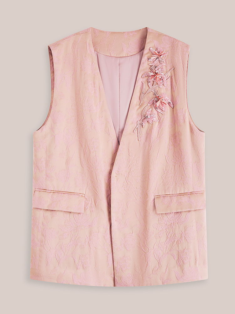 OBBLIGATO奥丽嘉朵2026春新款进口提花立体刺绣手工钉珠马甲棉袄1C36101530