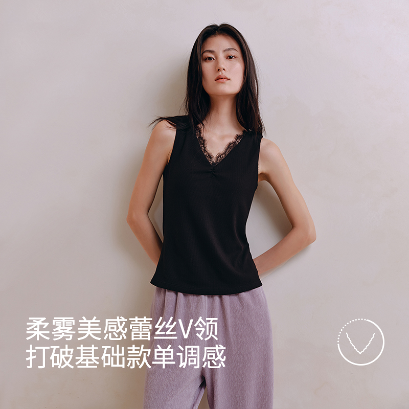 蕾丝德绒蚕丝磨毛带杯背心8J35527020