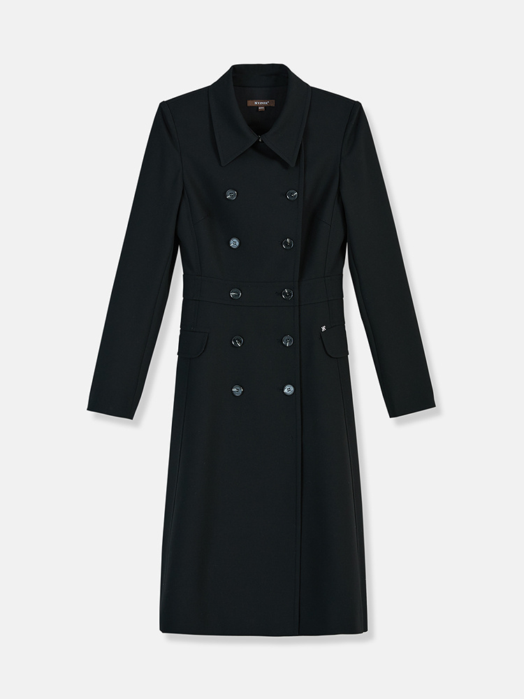 YINER音儿专选2026春季新款时尚赫本风廓形翻领双排扣收腰连衣裙8C66105136