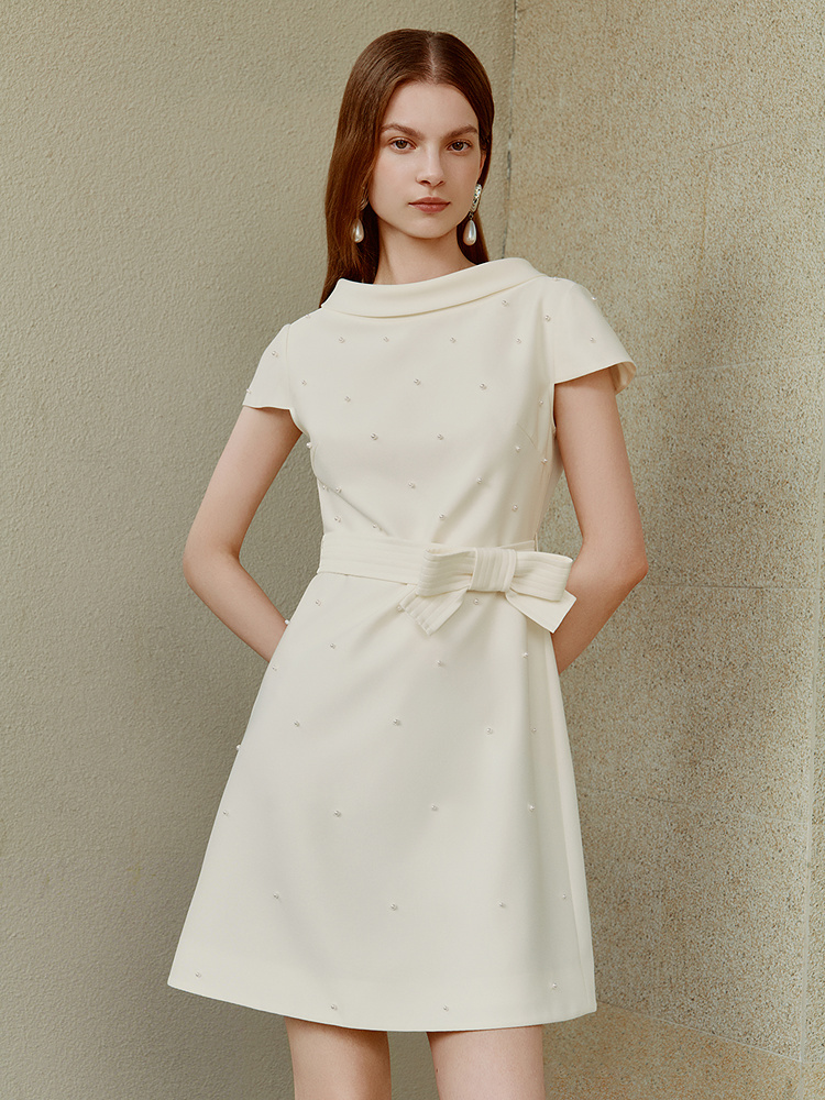 OBBLIGATO奥丽嘉朵2026夏季新款手工钉珠蝴蝶结腰带优雅连衣裙1C66205180