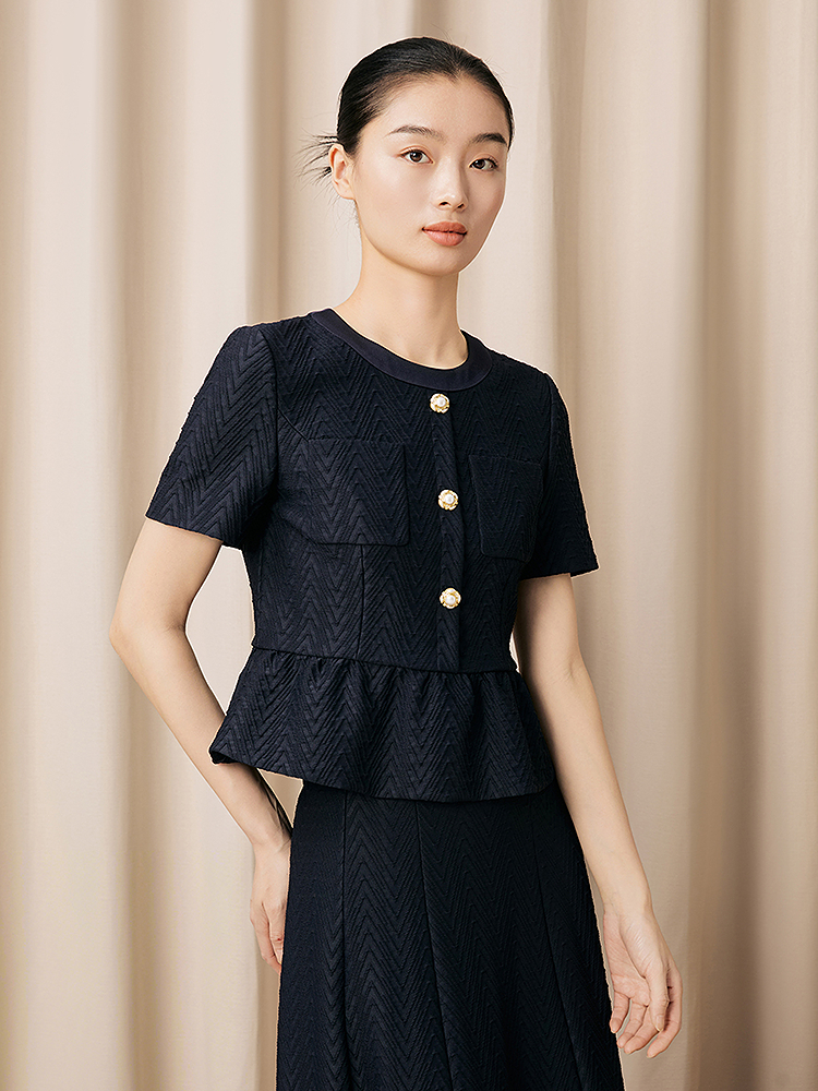 Song of Song歌中歌2026夏季新款纹理感通勤显瘦高腰翻领短外套5C66270016