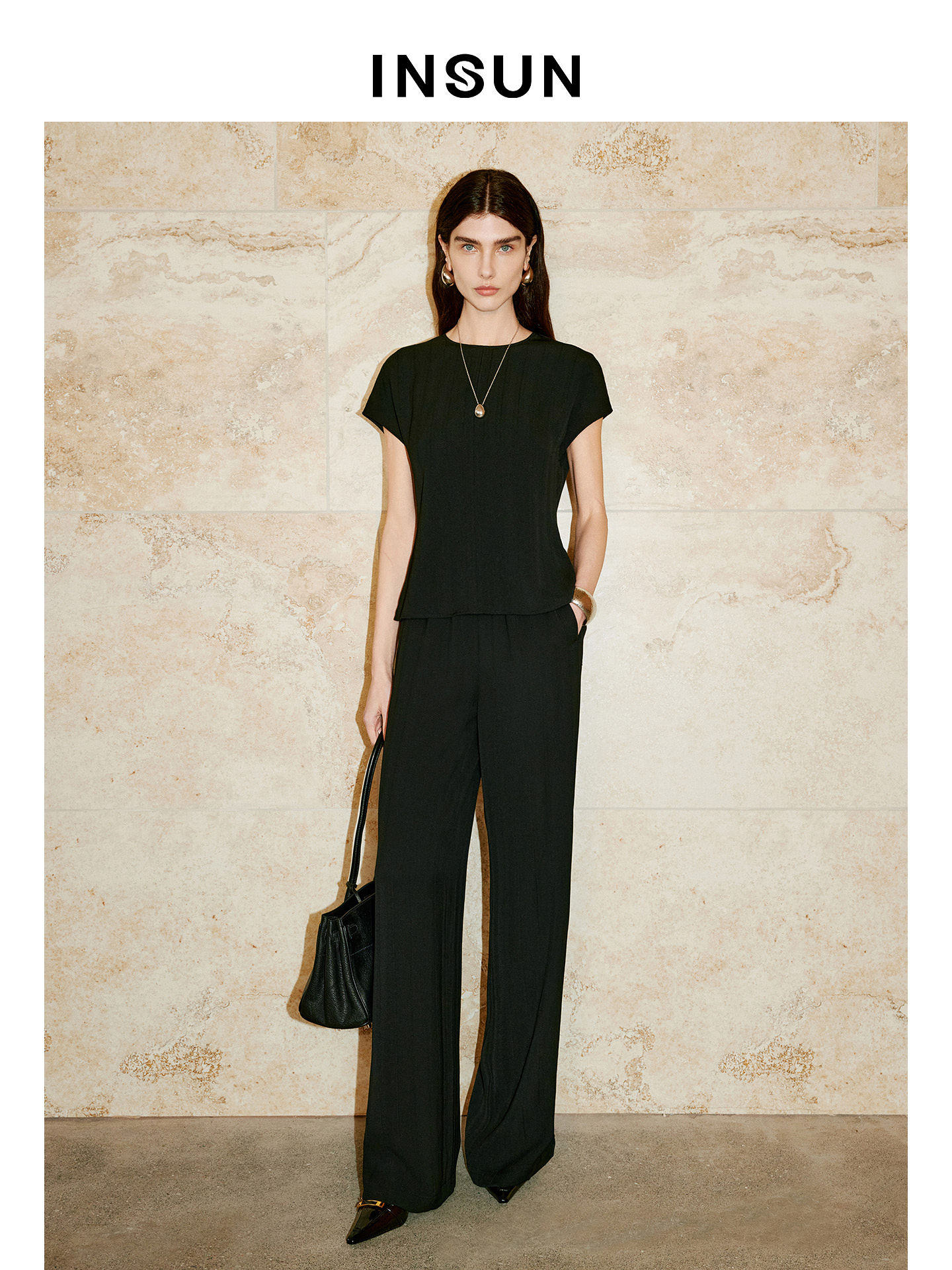 INSUN恩裳专选2026夏季通勤风百搭直筒型慵懒感休闲裤9C66220010