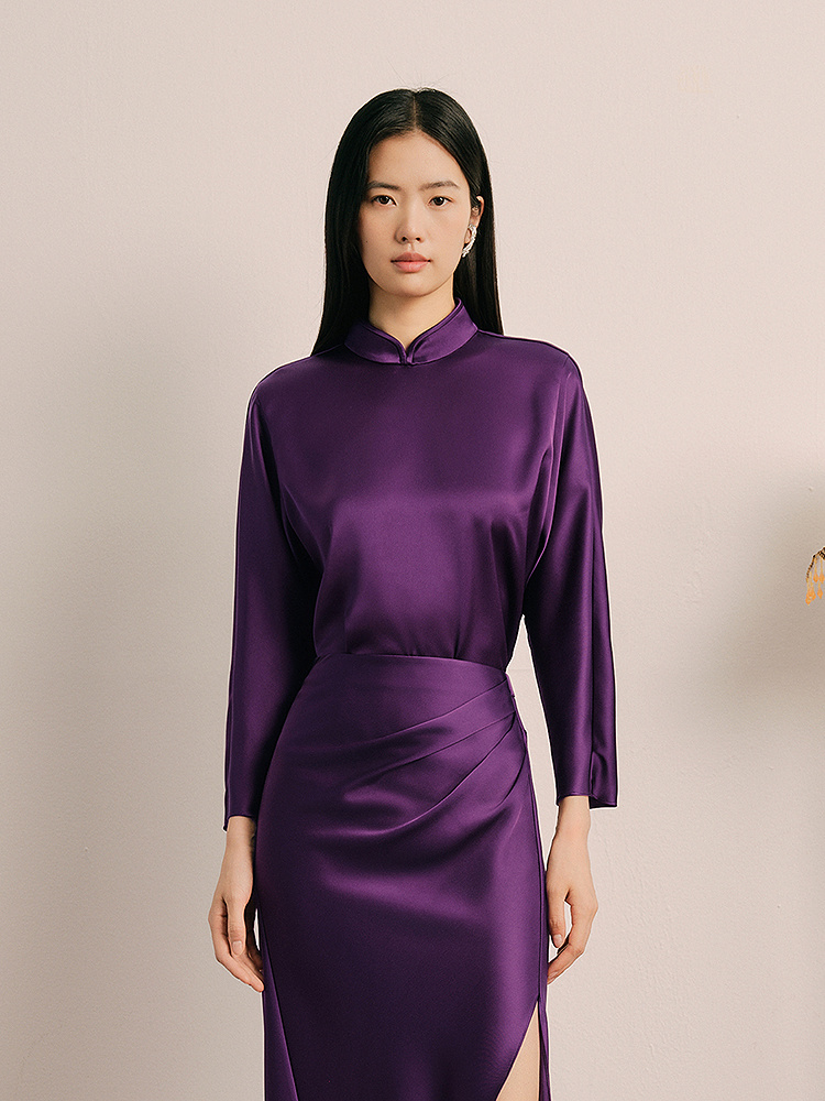 OBBLIGATO奥丽嘉朵2025春季金标夜光紫雅致新中式立领单上衣1C35170200