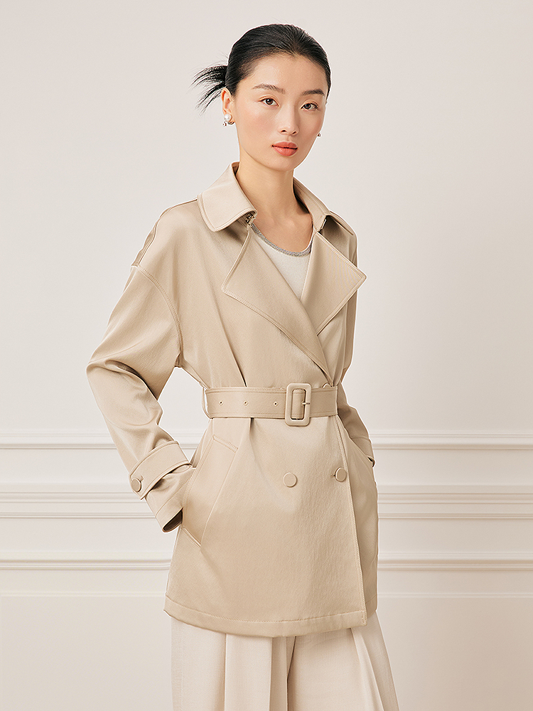 Song of Song歌中歌2026春季新款气质杏色双排扣三醋酸短款风衣外套5C36107520