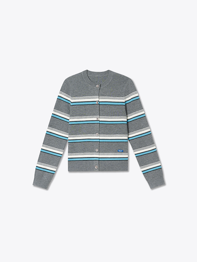 ToyzY2026春季新款撞色条纹亲肤品质毛针织开衫ZC36106780