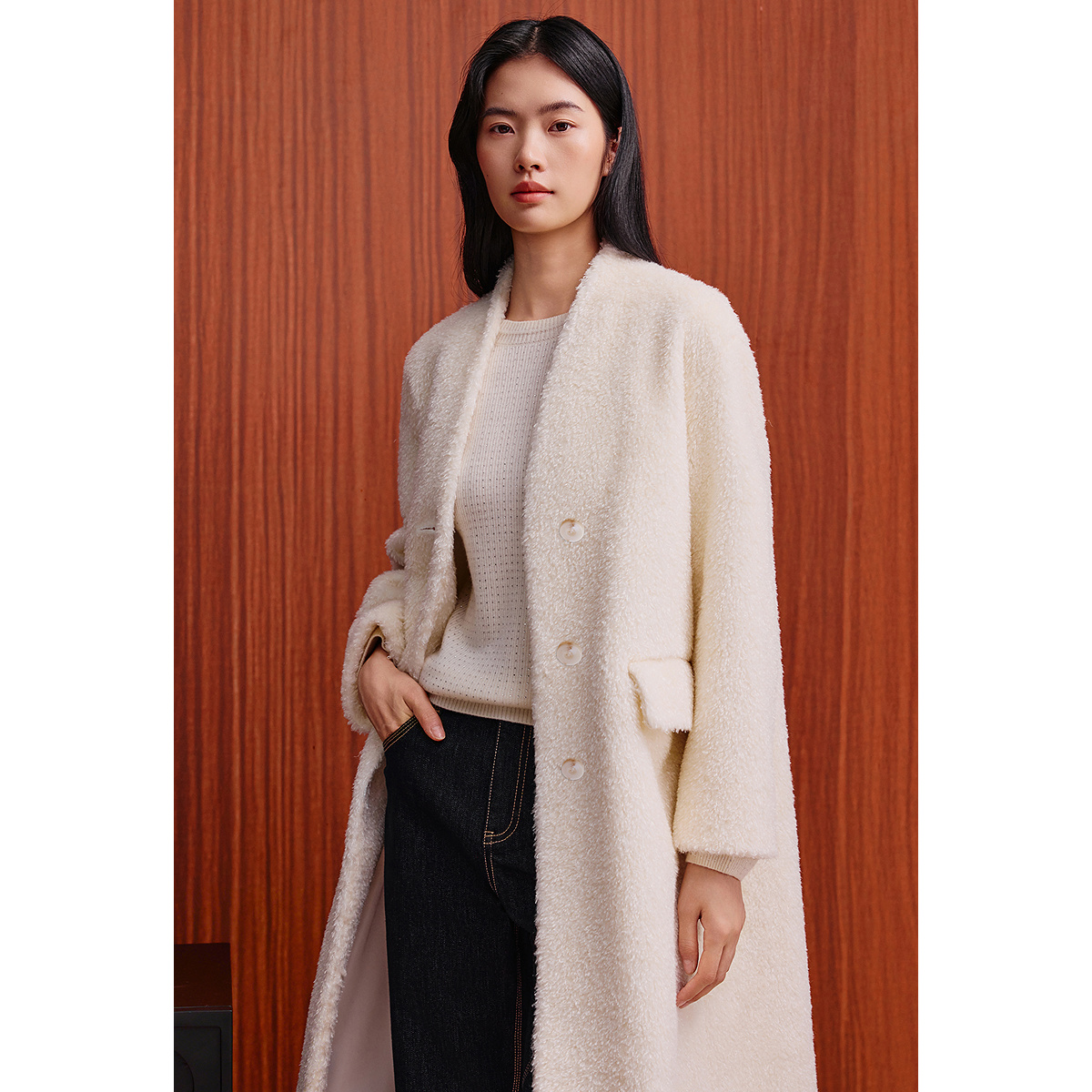 OBBLIGATO奥丽嘉朵2025冬季新款真丝里布意大利进口羊毛廓形大衣1C35580180