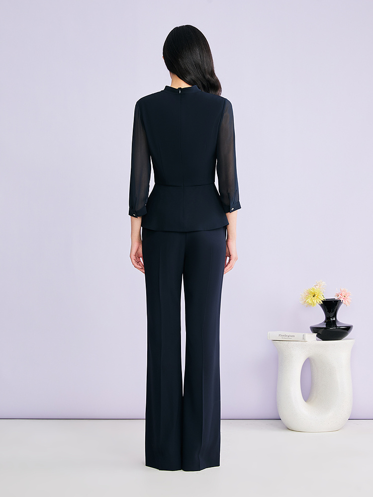 YINER音儿专选2026夏季新款优雅通勤系带圆领醋酸混纺衬衫上衣8C66270006