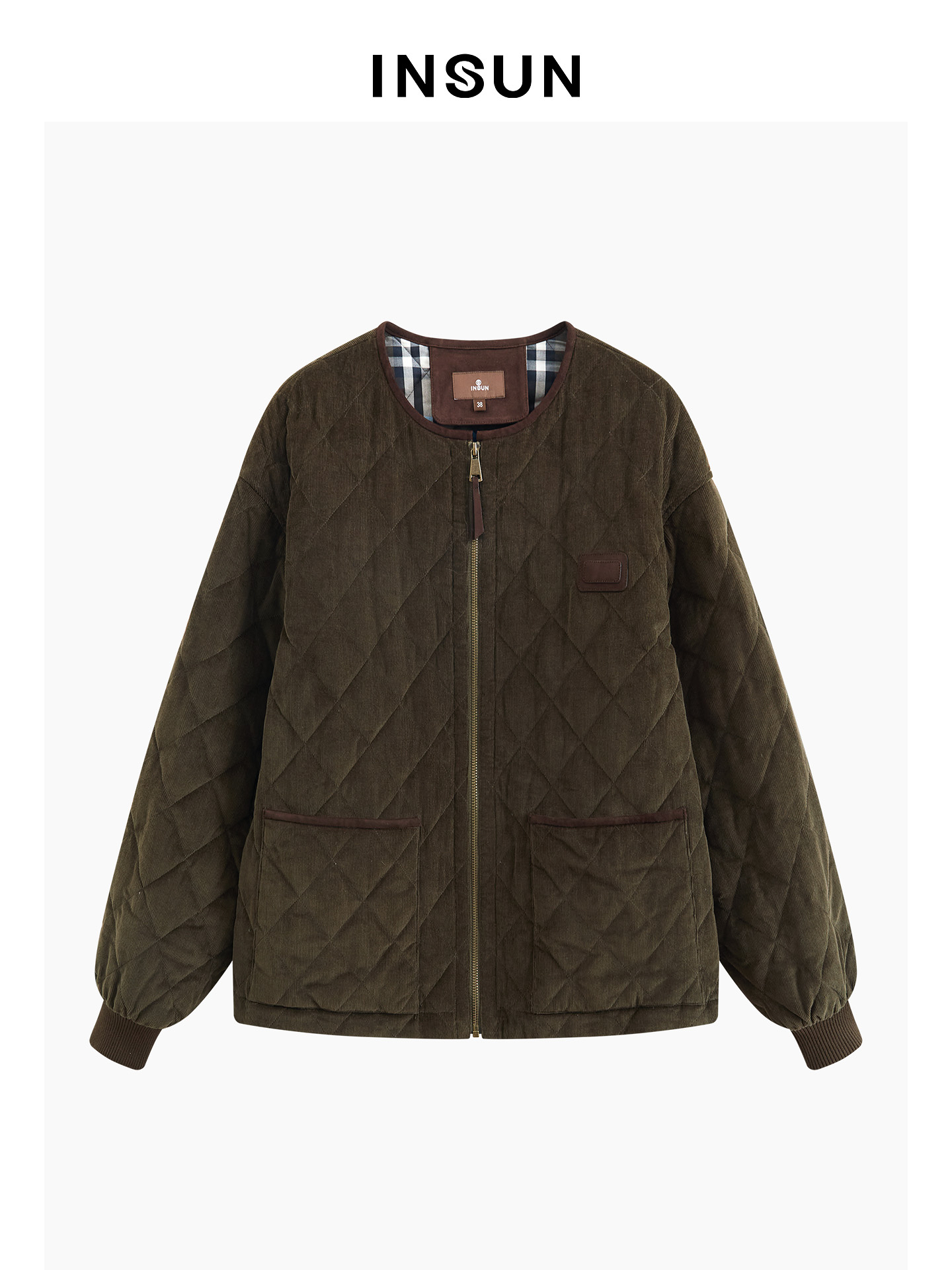 INSUN恩裳专选2026春季复古松弛感绒朵菱格短外套9C66108620