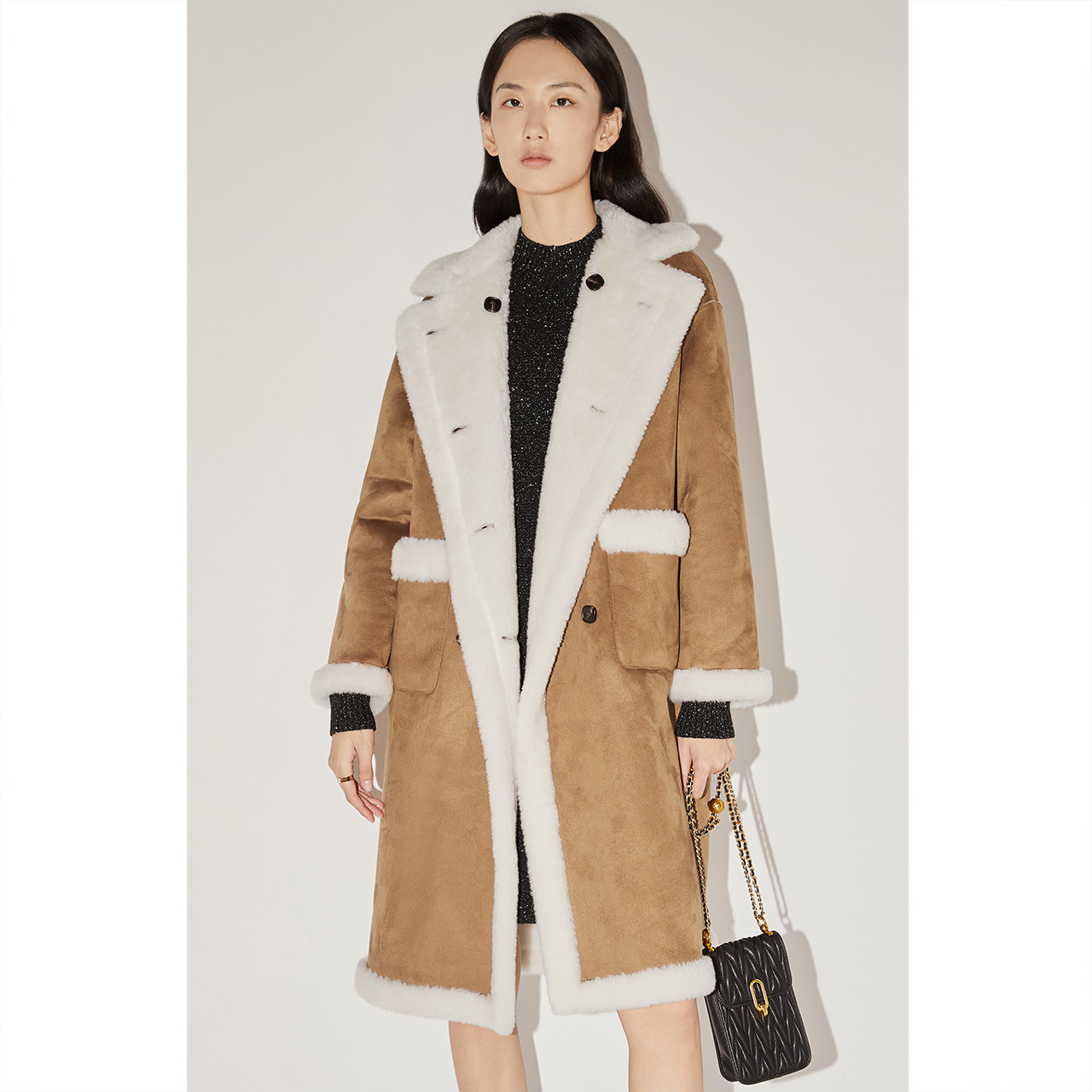 (一口价)恩裳COVER冬季2022新款经典双面穿设计落肩慵懒感毛呢大衣绵羊毛CC32580570